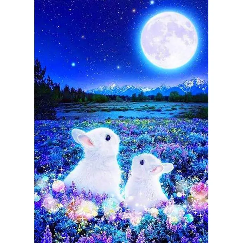 5D Diamond Painting Hasen im Mondschein Unique Diamond 1