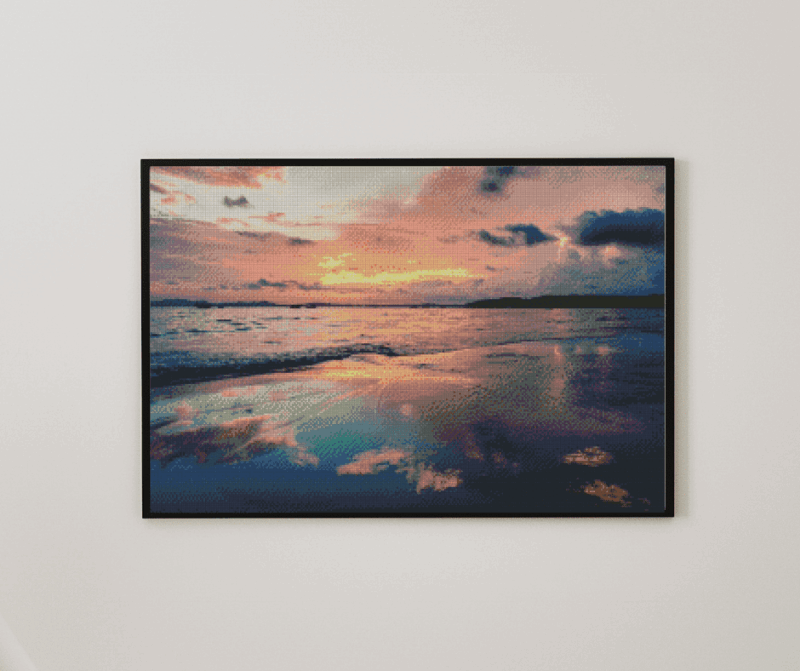 Sonnenuntergang 50x70 eckige Steine