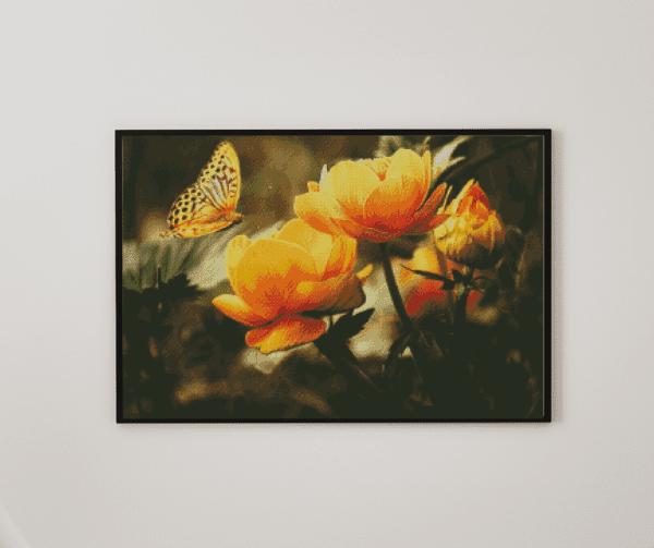Gelber Schmetterling 50×70 eckige Steine