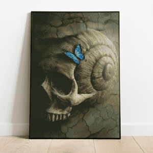 Totenkopf mit Schmetterling 50x70 eckige Steine