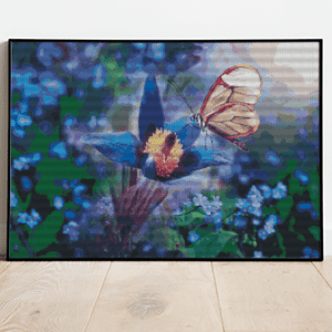 Schmetterling auf Blauer Blume 50×70 eckige Steine