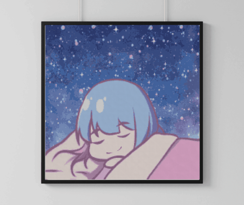 PichuMoonArt, Bubu unter sternenhimmel 50x50 eckige Steine