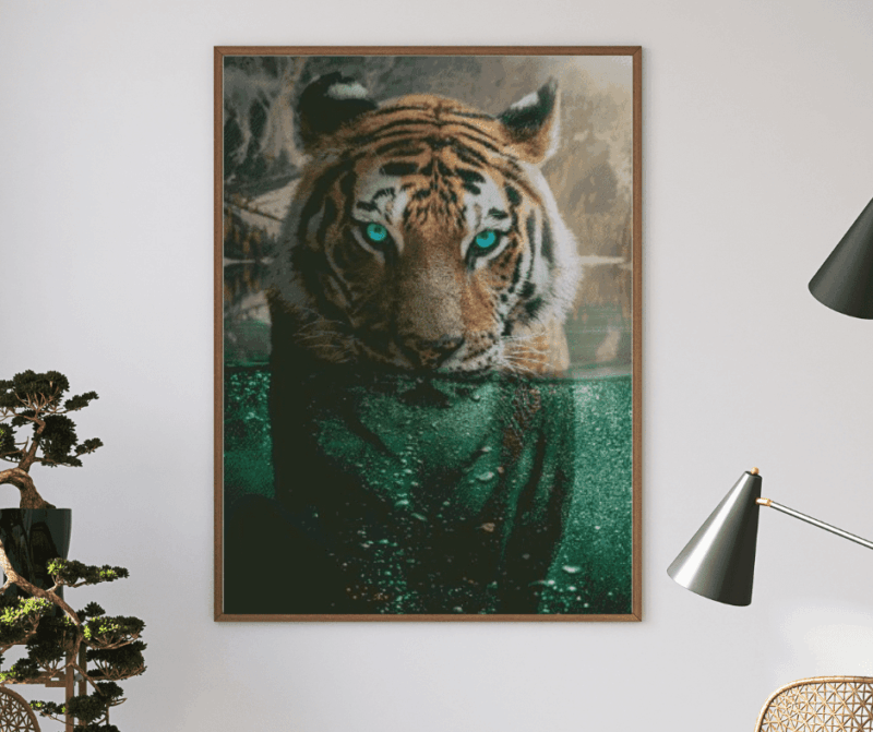 Veto, Tiger im Wasser 60×90 Eckige Steine (100 Farben)