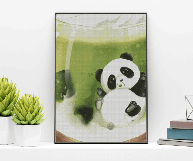 valyovanka, Matcha Becher Panda 50×70 eckige Steine