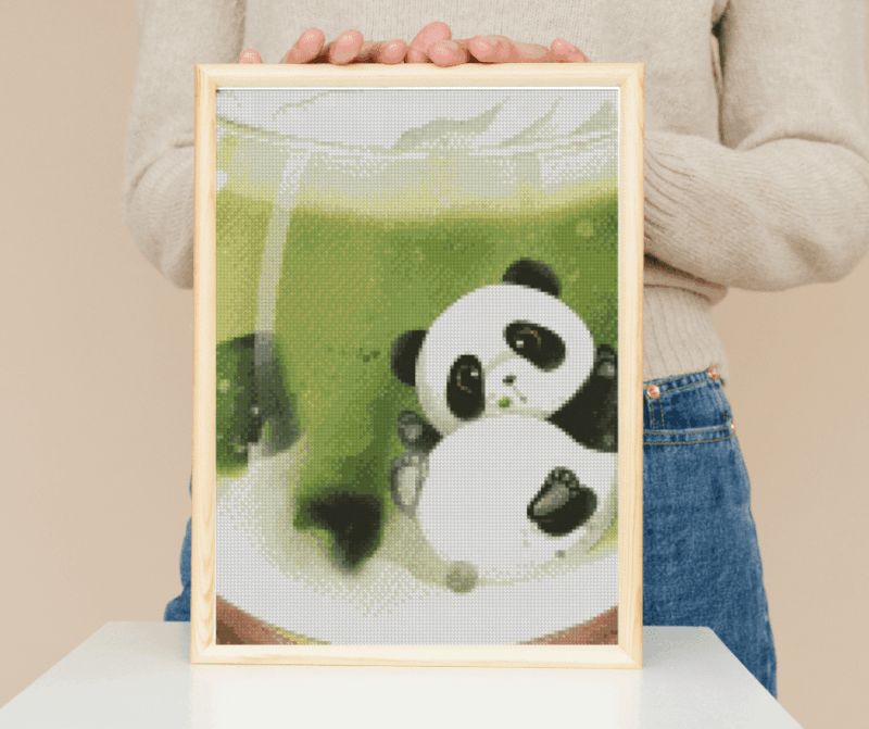 valyovanka, Matcha Becher Panda 30×40 eckige Steine