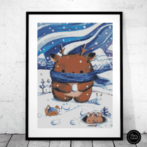 Tiny Tami,Waldgeist im Schnee 50×70 eckige Steine