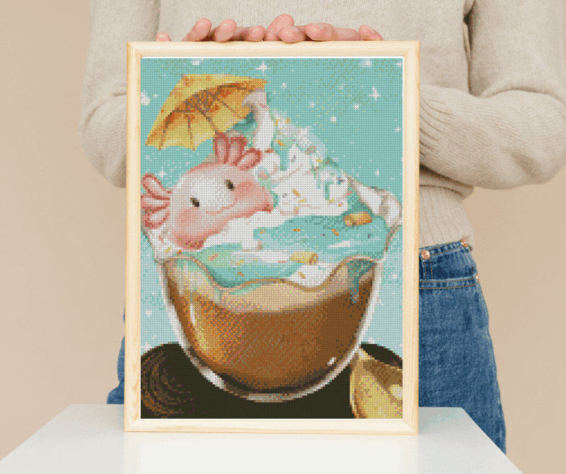 valyovanka, Axolotl im Becher 30×40 eckige Steine