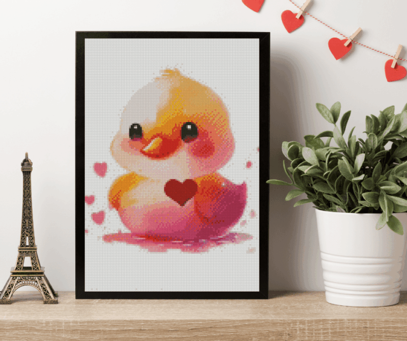 Ente mit Herz 30x40 Eckige Steine