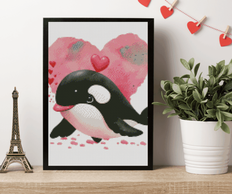 Orca mit Herz 30x40 Eckige Steine