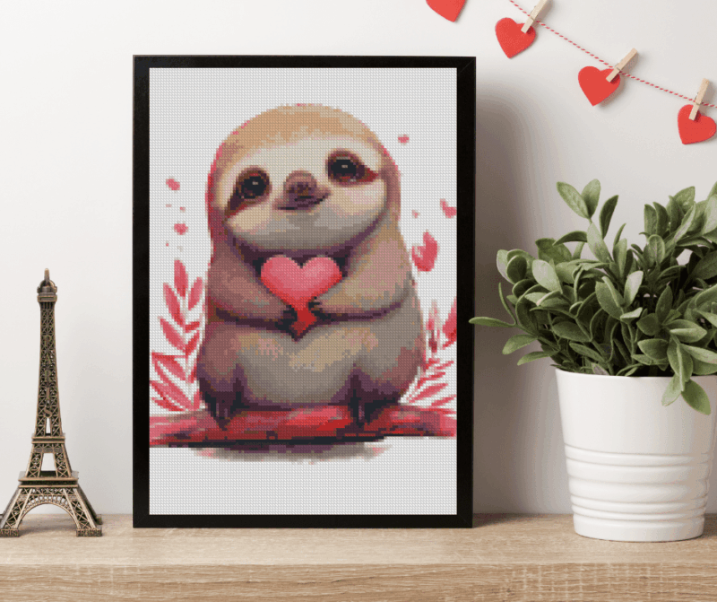 Faultier mit Herz 30x40 Eckige Steine