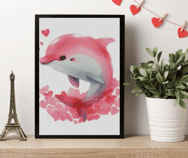 Delfin mit Herz 30×40 Eckige Steine