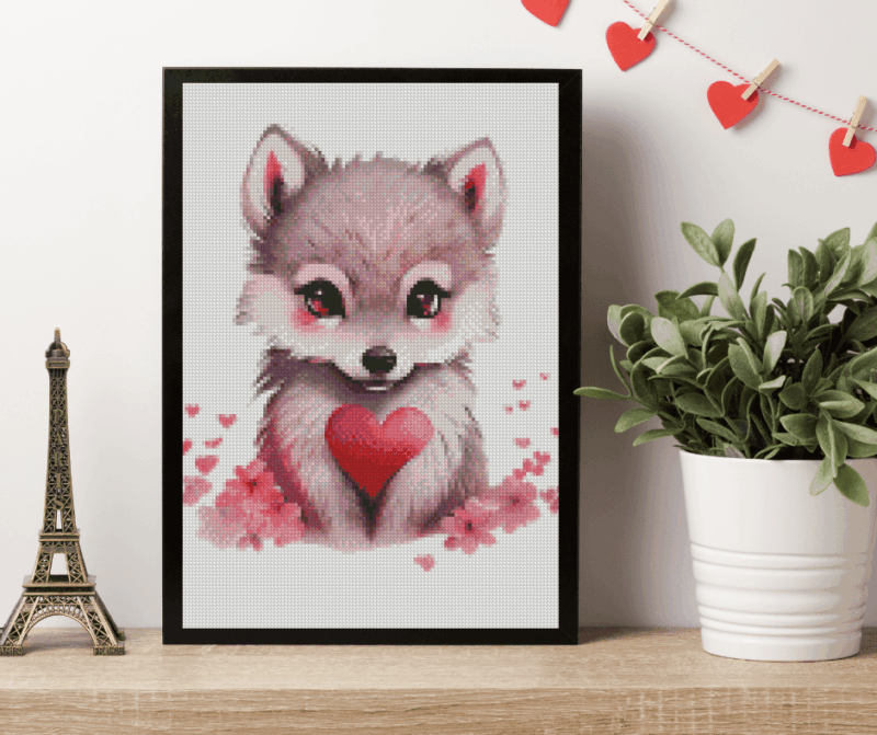 Wolf mit Herz 30x40 Eckige Steine