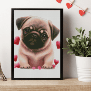 Mops mit Herz 30x40 Eckige Steine