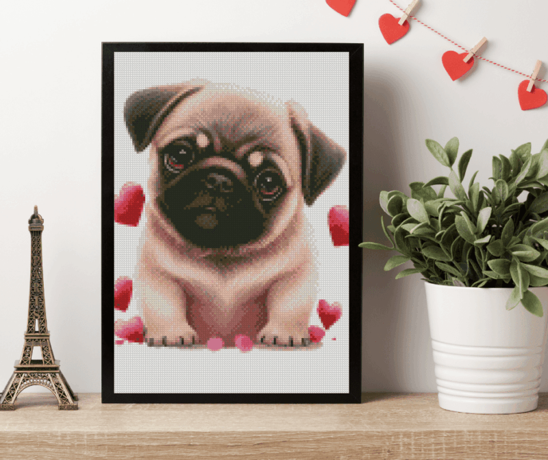 Mops mit Herz 30x40 Eckige Steine