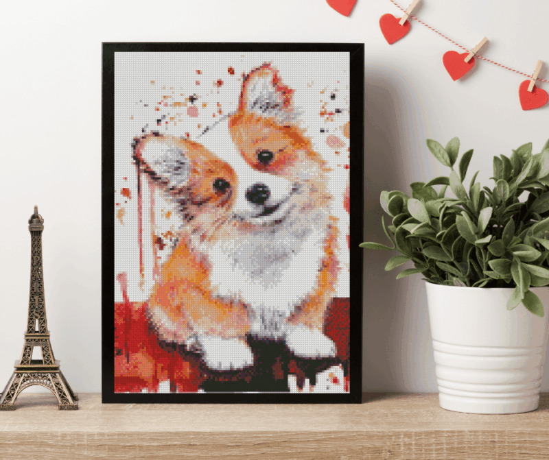 Tiny Tami, Happy Corgi 30×40 Eckige Steine