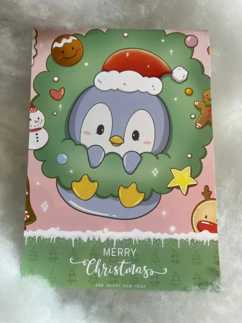 Merry Christmas Postkarte Pingu im Kranz