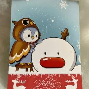 Merry Christmas Postkarte Pingu mit Schneentier