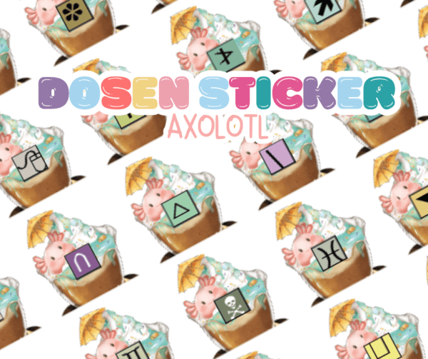 Ø20mm Runde Dosen Sticker Bogen Symbole - axolotl
