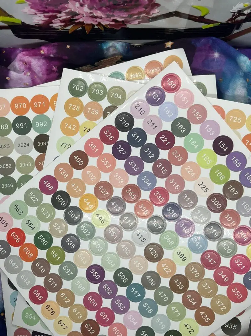 Runde Dosen Sticker Bogen DMC 12 Runde Dosen Sticker Bogen DMC