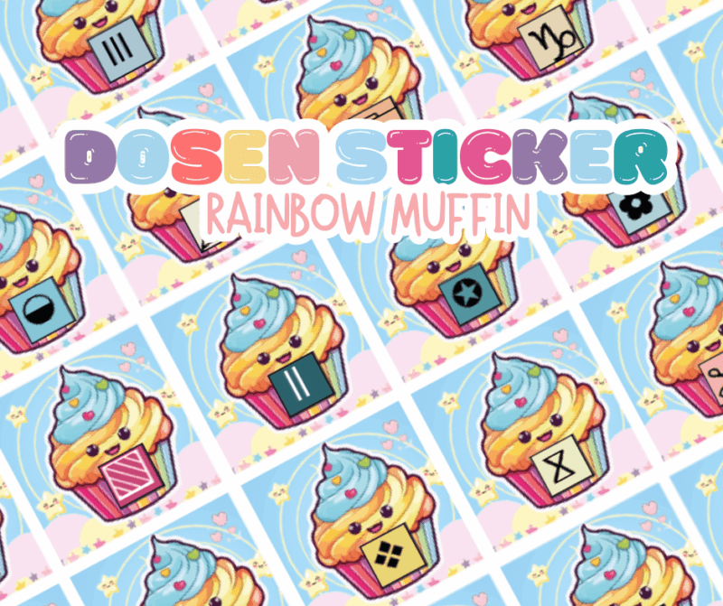 Ø20mm Runde Dosen Sticker Bogen Symbole - Rainbow Muffin