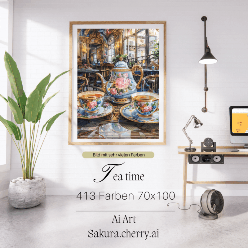 Tea Time by Sakura cherry ai 70x100 413 Farben | Ai Art