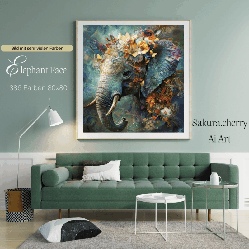 Elephant Face by Sakura.ai 80x80 386 Farben | Ai Art