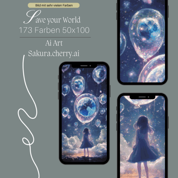 Save your World by Sakura.Cherry ai 50x100 173 Farben | Ai Art