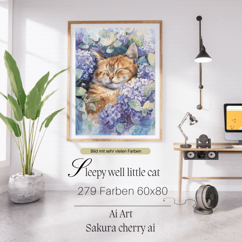 Sleepy well little cat by Sakura.Cherry ai 60x80 279 Farben | Ai Art