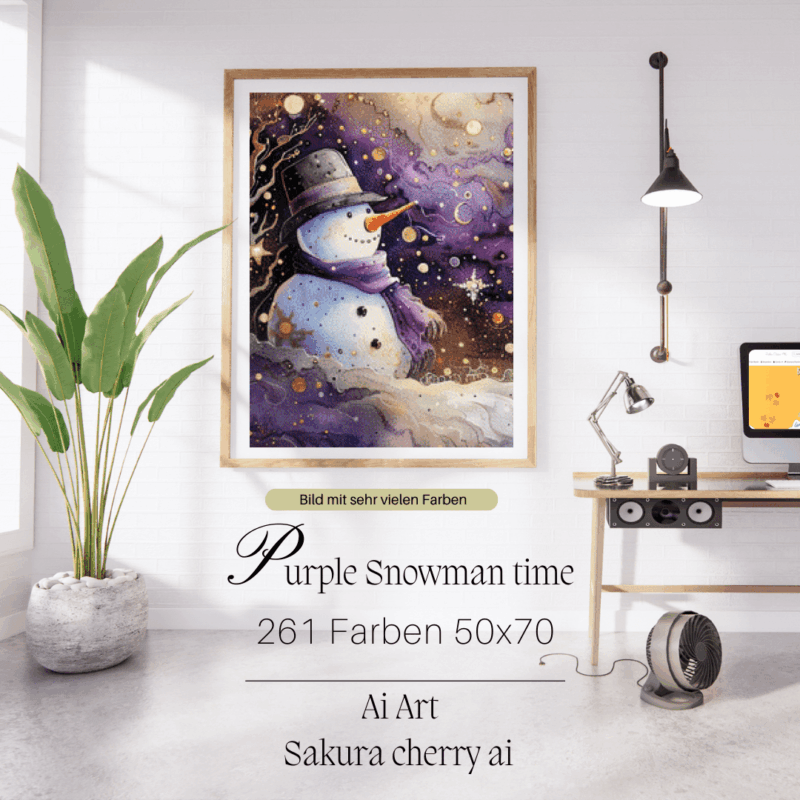 Purple snowman time by Sakura.Cherry ai 50x70 261 Farben | Ai Art