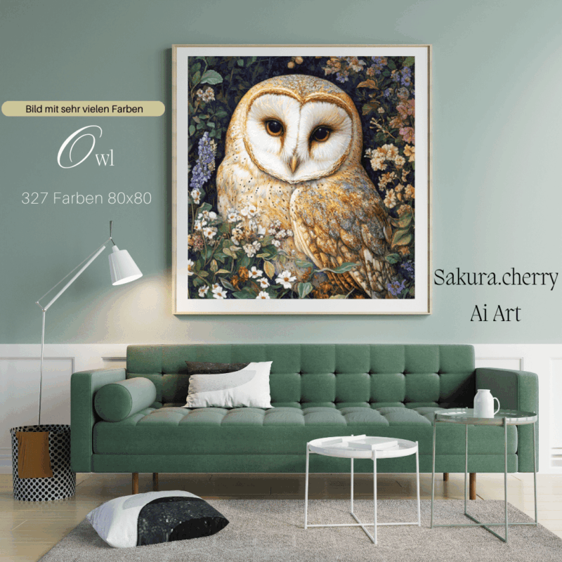 Owl by Sakura cherry Ai 80x80 327 Farben | Ai Art