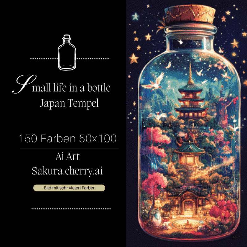 Small life in a bottle - Japan Tempel by Sakura.Cherry ai 50x100 150 Farben | Ai Art