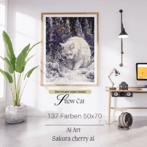 Snow Cat by Sakura Cherry ai 50x70 137 Farben | Ai Art