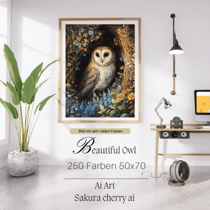 Beautiful Owl by Sakura Cherry ai 50x70 250 Farben | Ai Art