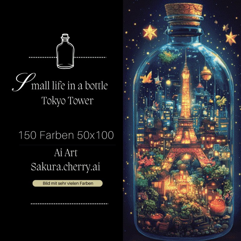 Small life in a bottle - Tokyo Tower by Sakura.Cherry ai 50x100 150 Farben | Ai Art