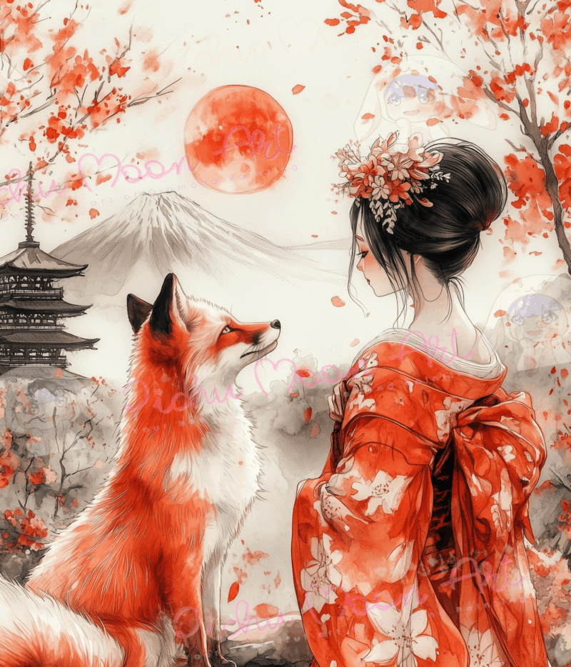 Kitsune Blessing by Salzkatze.ai 60x70 90 Farben | Ai Art