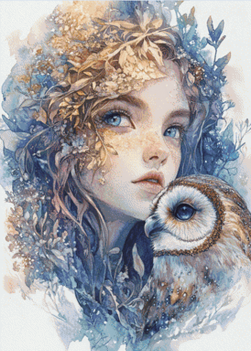 Kreuzstich PDF Girl and Owl in Harmony