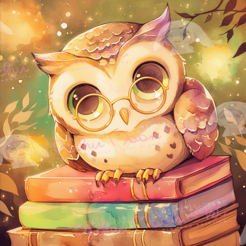 Bookworm Hoot by Shalajarias 50x50 50 Farben | Ai Art