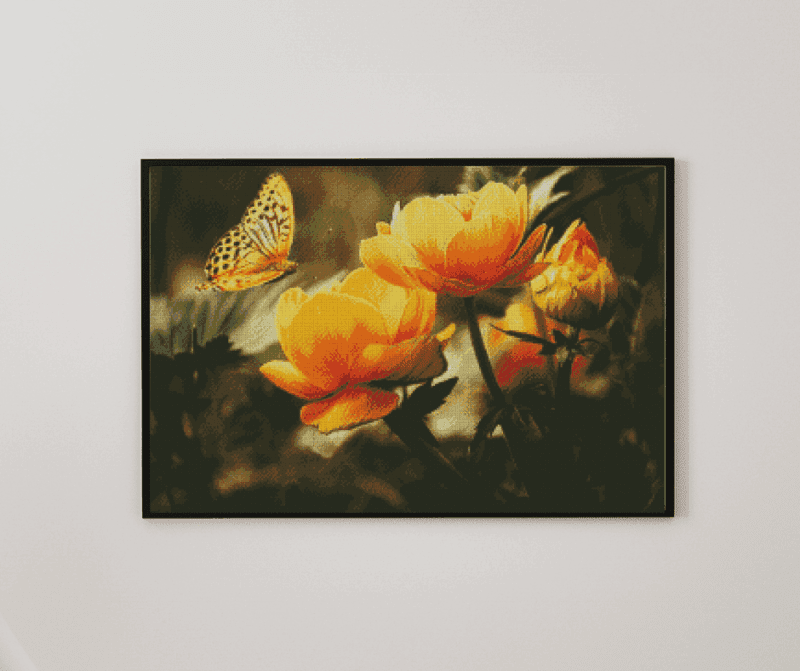 Gelber Schmetterling 50×70 eckige Steine
