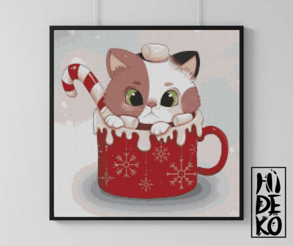 Hidekos Artwork, calico Christmas Neko in Tasse 50×50 Eckige Steine