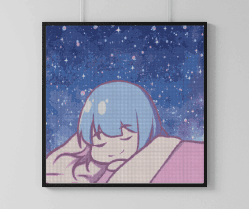 PichuMoonArt, Bubu unter sternenhimmel 50x50 eckige Steine