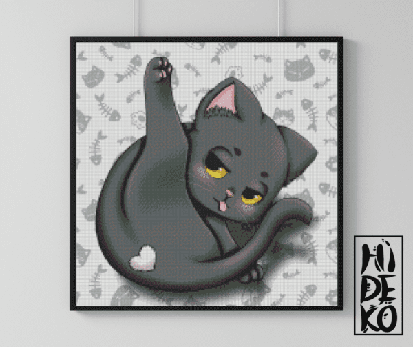 Hidekos Artwork, grumpy Neko 50×50 Eckige Steine