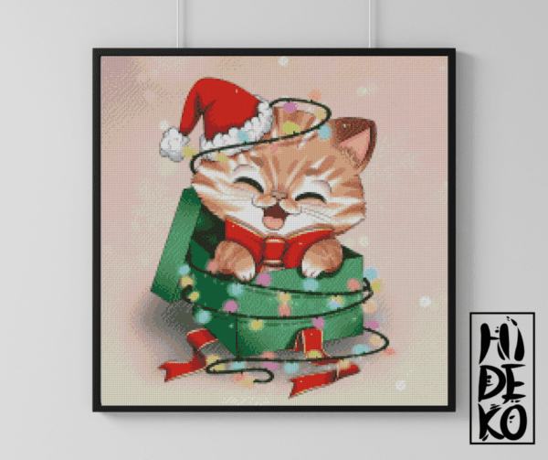 Hidekos Artwork, Christmas Neko in Geschenk 50×50 Eckige Steine