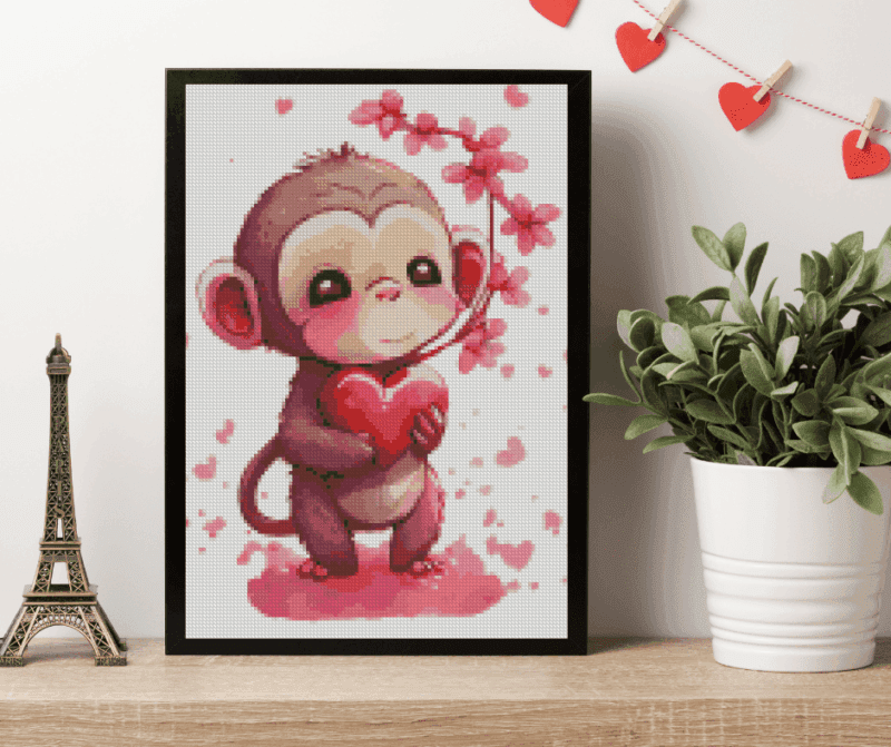 Affe mit Herz 30x40 Eckige Steine