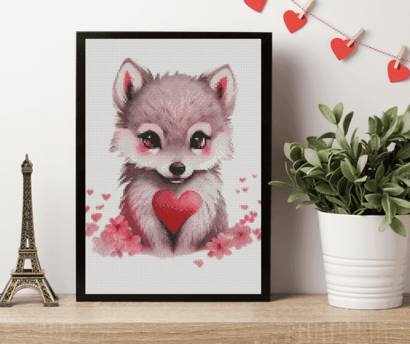Wolf mit Herz 30x40 Eckige Steine