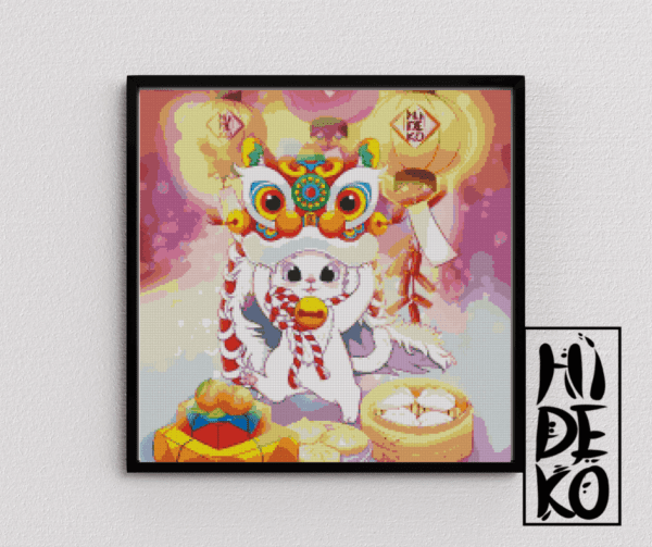 Hidekos Artwork, Happy new year Neko 50×50 Eckige Steine