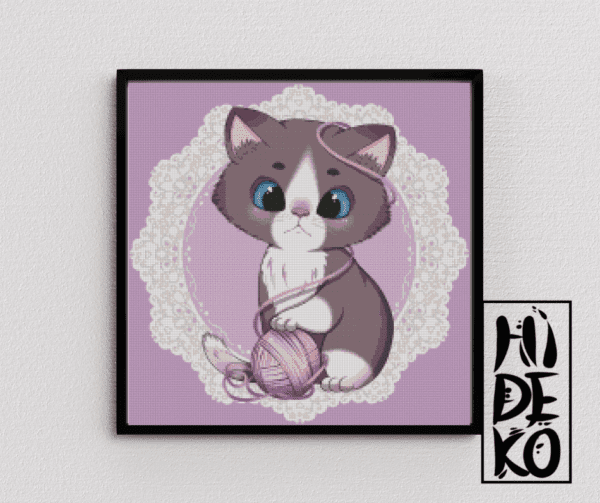 Hidekos Artwork, Wollknäul Neko 50×50 Eckige Steine