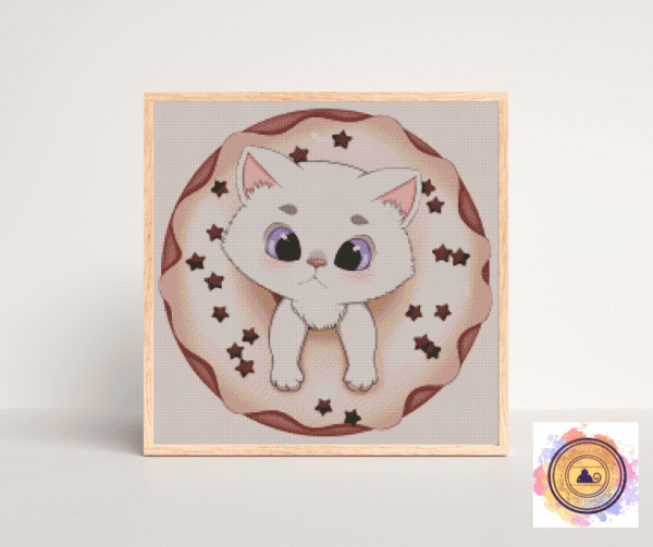 Hidekos Artwork, weiße Donut Neko 50×50 Eckige Steine