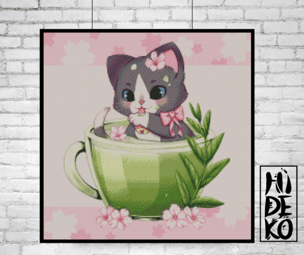 Hidekos Artwork, graue Sakura Neko 50×50 Eckige Steine