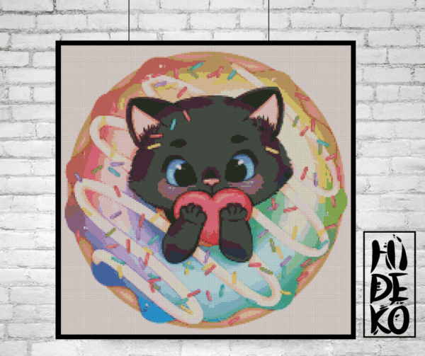 Hidekos Artwork, pride Donut Neko 50×50 Eckige Steine