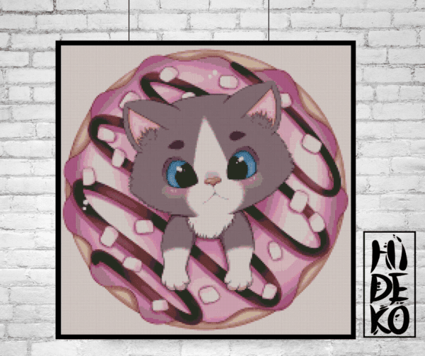 Hidekos Artwork, graue Donut Neko 50×50 Eckige Steine